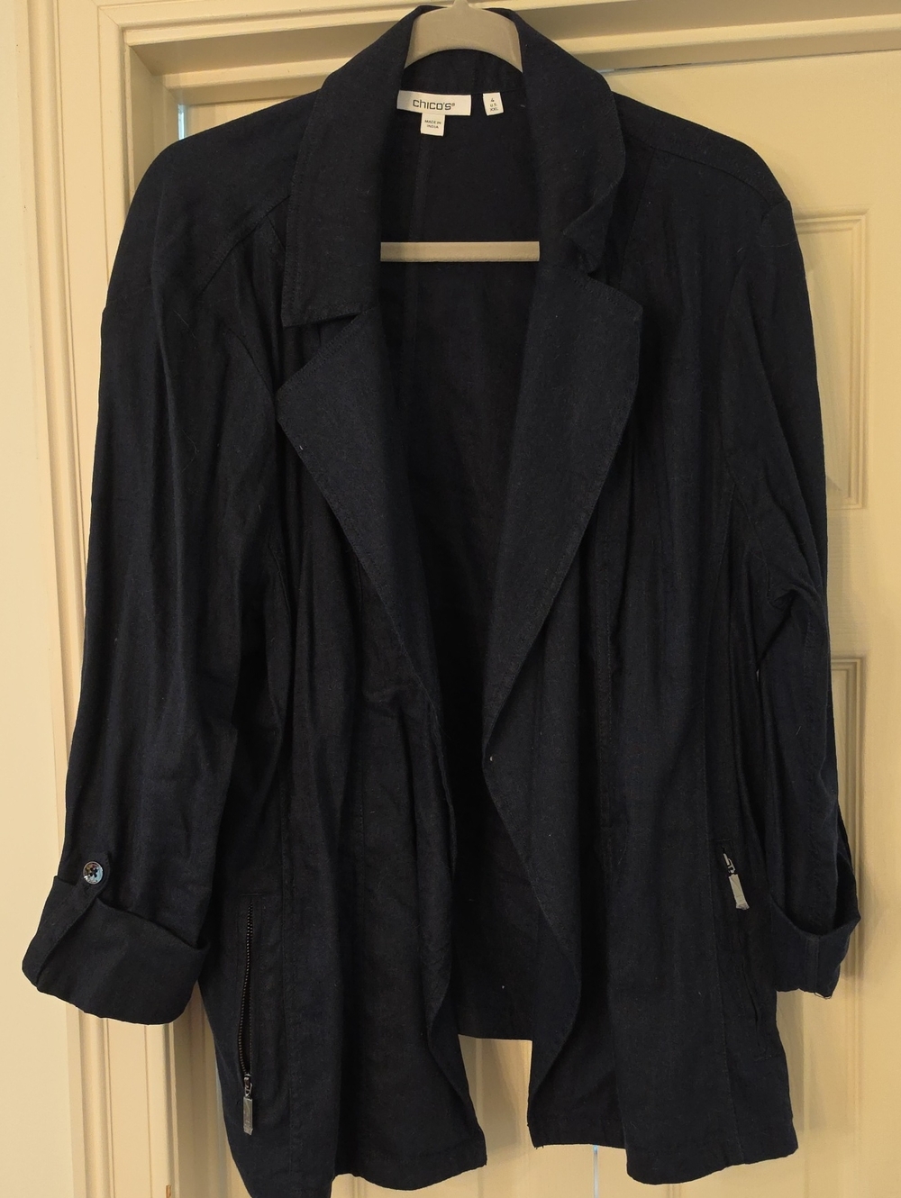 Chico's Dark Navy Open-Front Blazer Jacket